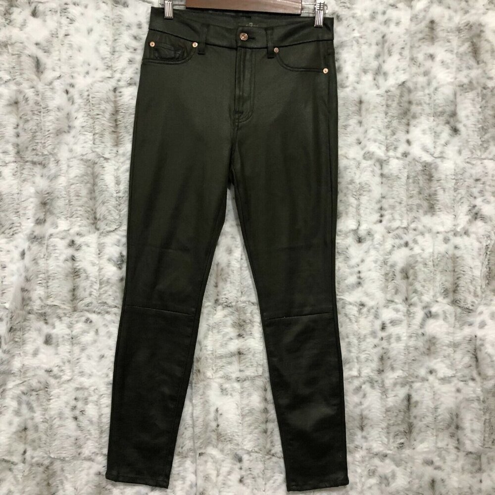 7 FOR ALL MANKIND Army Green Embossed Faux Snakeskin Skinny Jegging Size 28